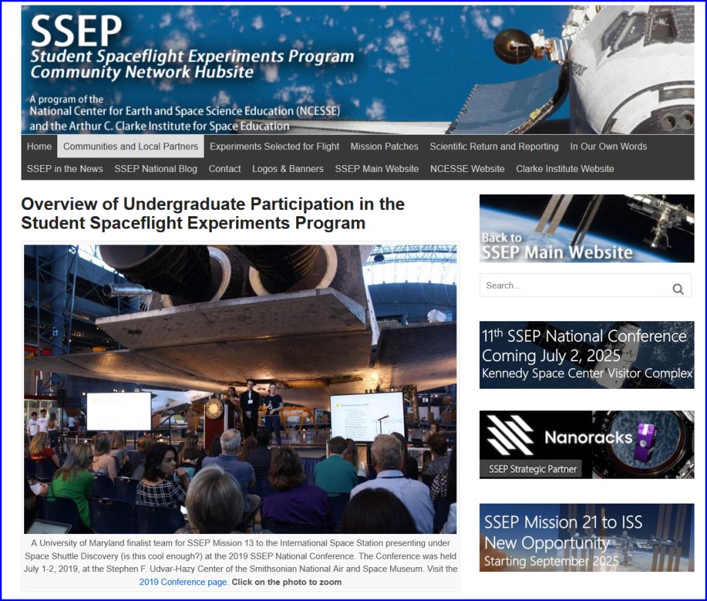 Student Spaceflight Experiments Program (SSEP) 23nd Flight Opportunity - SSEP Mission 21 to the International Space Station, Starting September 2, 2025