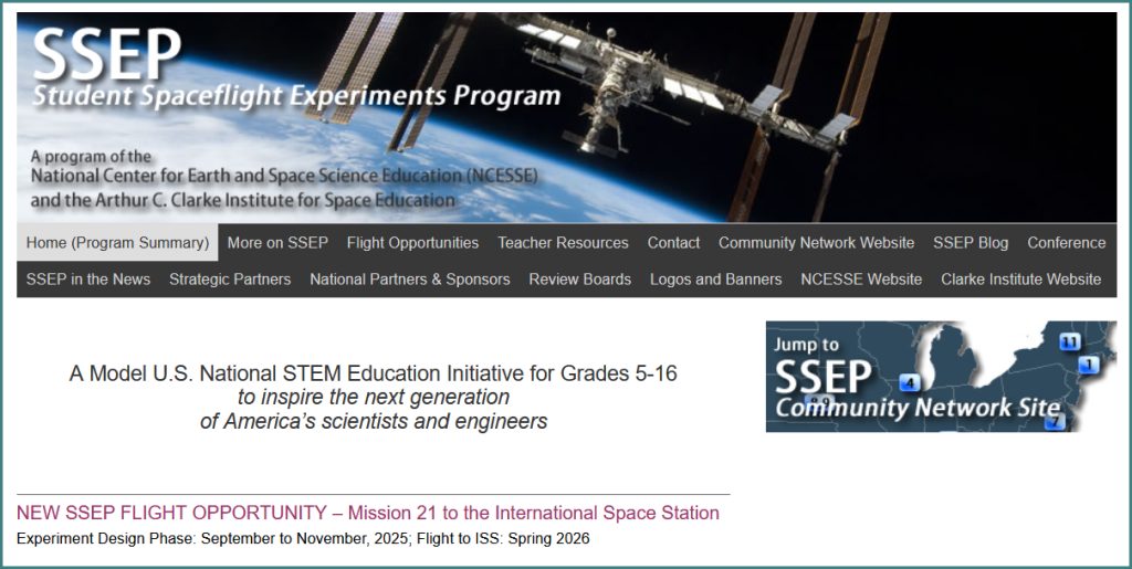 Screenshot of SSEP website for the Mission 21